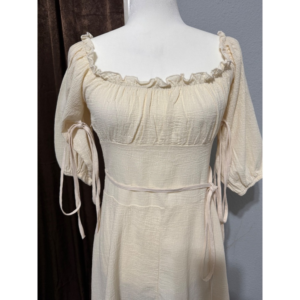 Cottagecore Cream 100% Cotton Dress Size M Gauze High-Low Peasant Renaissan - Picture 3 of 15